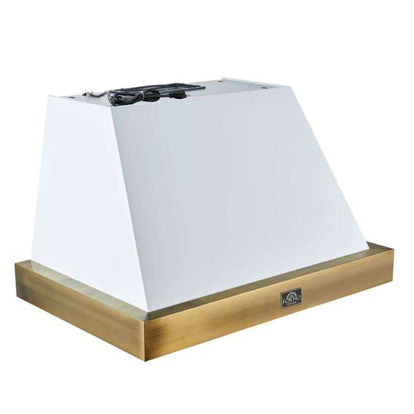 FORNO - Vittorio 36-Inch Wall Mount Range Hood, White with Antique Brass Trim