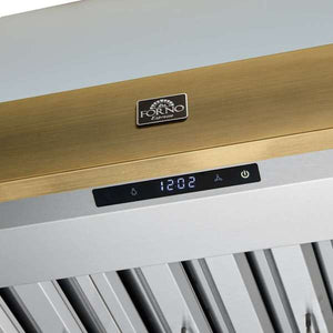 FORNO - Vittorio 36-Inch Wall Mount Range Hood, White with Antique Brass Trim