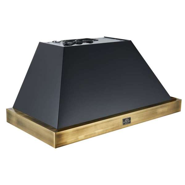 FORNO - Vittorio 48-Inch Wall Mount Range Hood, Black with Antique Brass Trim