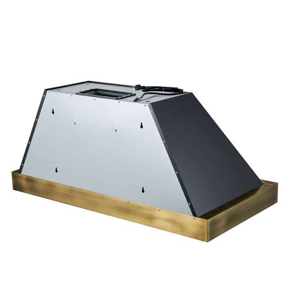 FORNO - Vittorio 48-Inch Wall Mount Range Hood, Black with Antique Brass Trim