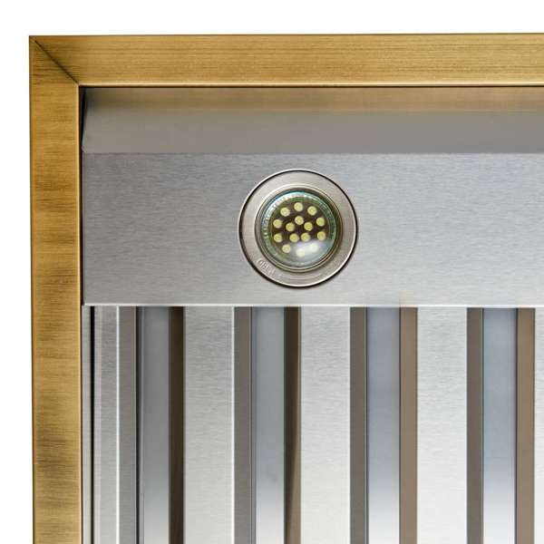 FORNO - Vittorio 48-Inch Wall Mount Range Hood, Black with Antique Brass Trim