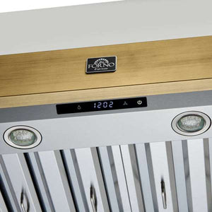 FORNO - Vittorio 48-Inch Wall Mount Range Hood, White with Antique Brass Trim