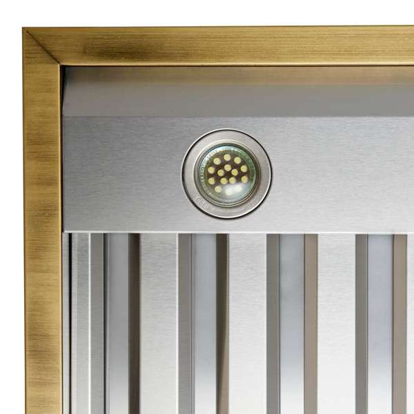 FORNO - Vittorio 48-Inch Wall Mount Range Hood, White with Antique Brass Trim