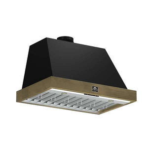 FORNO - Vittorio 36-Inch Wall Mount Range Hood, Black with Antique Brass Trim, 600 CFM Airflow, Dishwasher-Safe Baffle Filters, Remote Control, 3-Speed Fan, Bright LED Lighting
