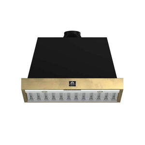 FORNO - Vittorio 36-Inch Wall Mount Range Hood, Black with Antique Brass Trim, 600 CFM Airflow, Dishwasher-Safe Baffle Filters, Remote Control, 3-Speed Fan, Bright LED Lighting