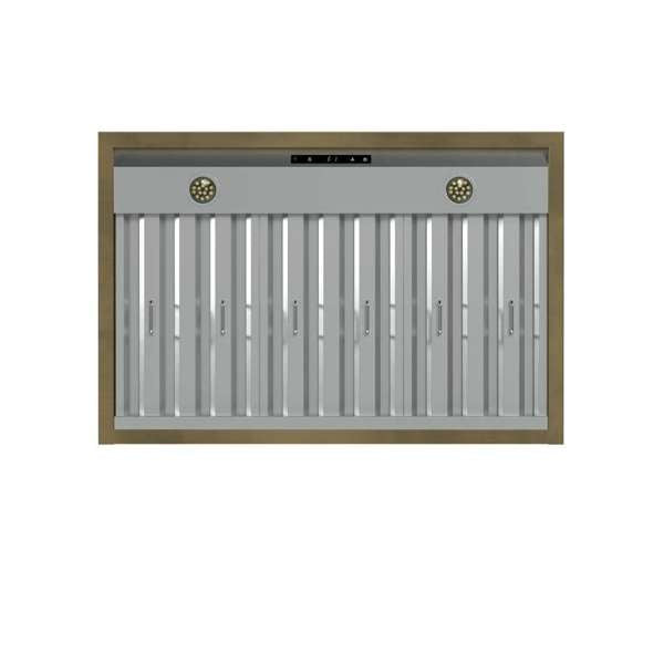 FORNO - Vittorio 36-Inch Wall Mount Range Hood, White with Antique Brass Trim