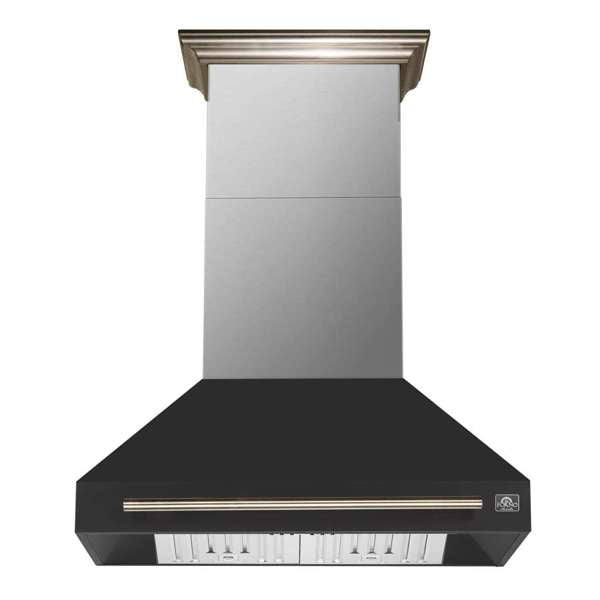 FORNO - Aria 36 Inch Wall-Mounted Range Hood in Black, 1200 CFM Motor, 4 Speed Fan, Charcoal Filter