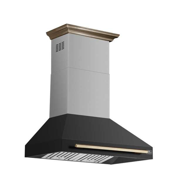 FORNO - Aria 36 Inch Wall-Mounted Range Hood in Black, 1200 CFM Motor, 4 Speed Fan, Charcoal Filter