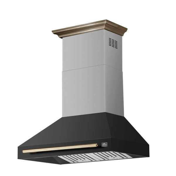 FORNO - Aria 36 Inch Wall-Mounted Range Hood in Black, 1200 CFM Motor, 4 Speed Fan, Charcoal Filter