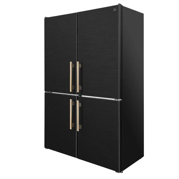 FORNO - Custodia 48" Bottom Freezer combo, 20.6 cf., Ice Maker, Total No frost, Black, Antique Brass handles