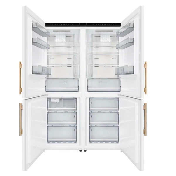 FORNO - Custodia 48" Bottom Freezer combo, 20.6 cf., Ice Maker, Total No frost, White, Antique Brass handles