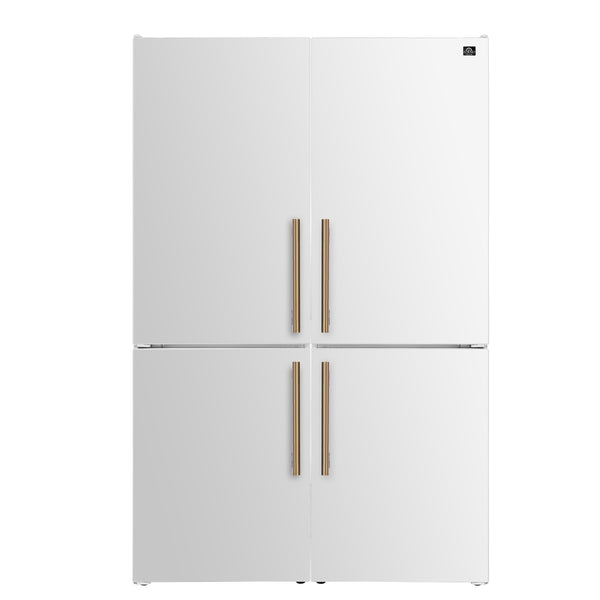 FORNO - Custodia 48" Bottom Freezer combo, 20.6 cf., Ice Maker, Total No frost, White, Antique Brass handles