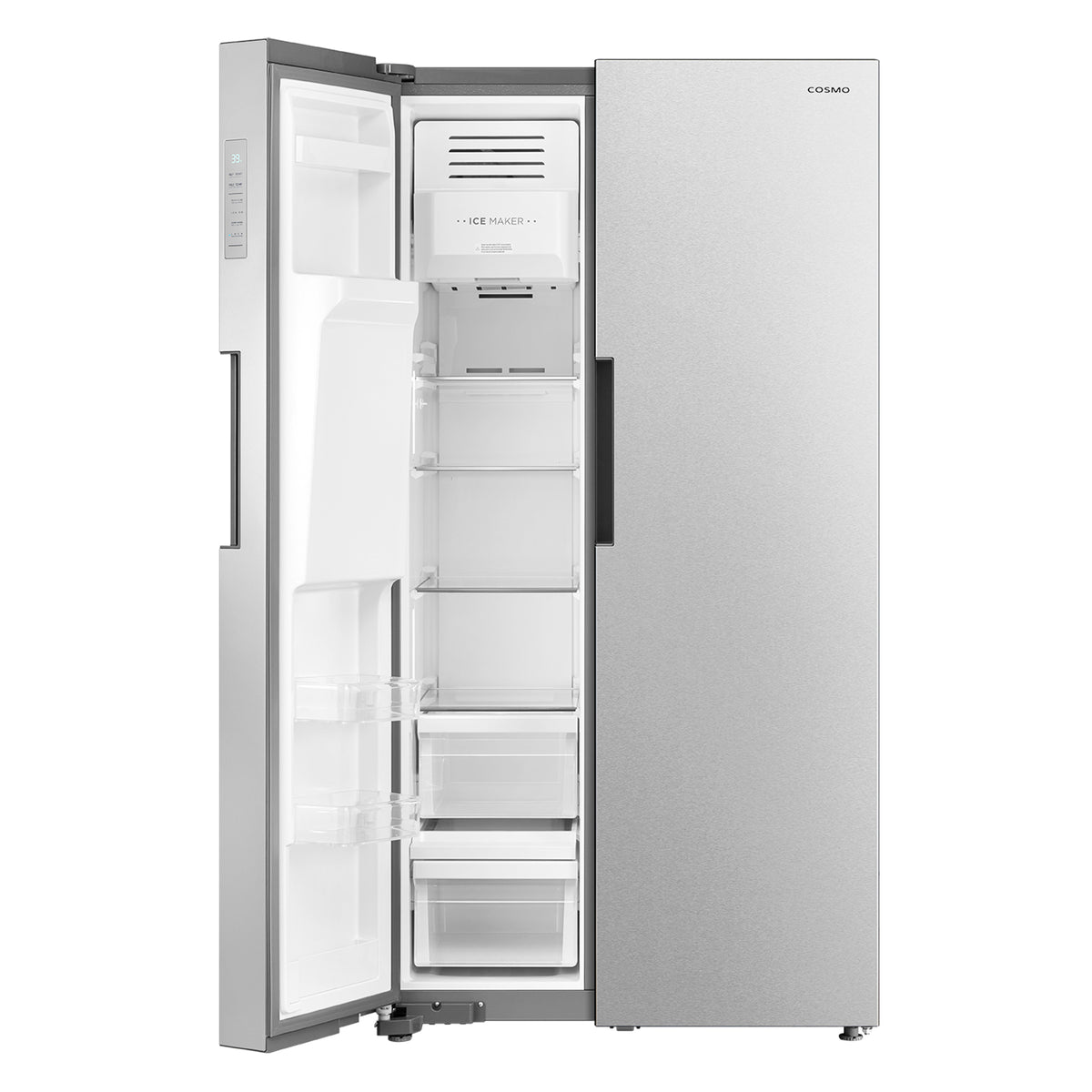 Cosmo 26.3 cu. ft. Side-by-Side Refrigerator with Water and Ice Dispenser in Stainless Steel