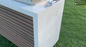 KoKoMo - Professional Shiplap Outdoor Kitchen With Waterfall Edge