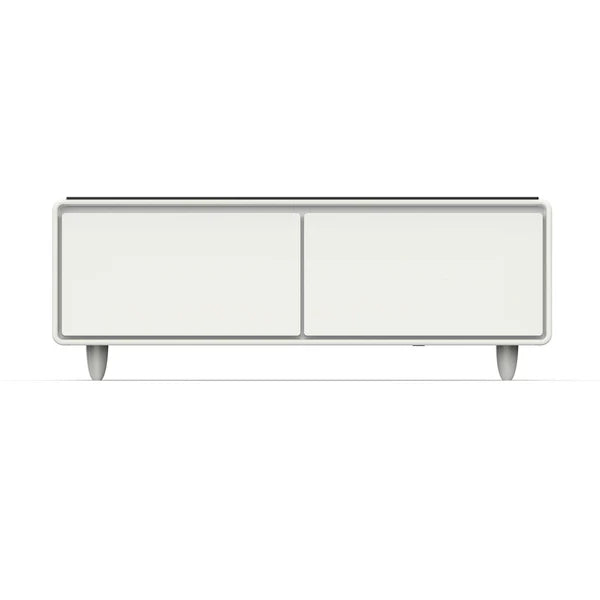 FORNO - Evoluto Tavolo 51-Inch White Smart Coffee Table – Dual Refrigerator Drawers, Bluetooth 5.0 Audio, Wireless Charging &amp; RGB Ambient Light