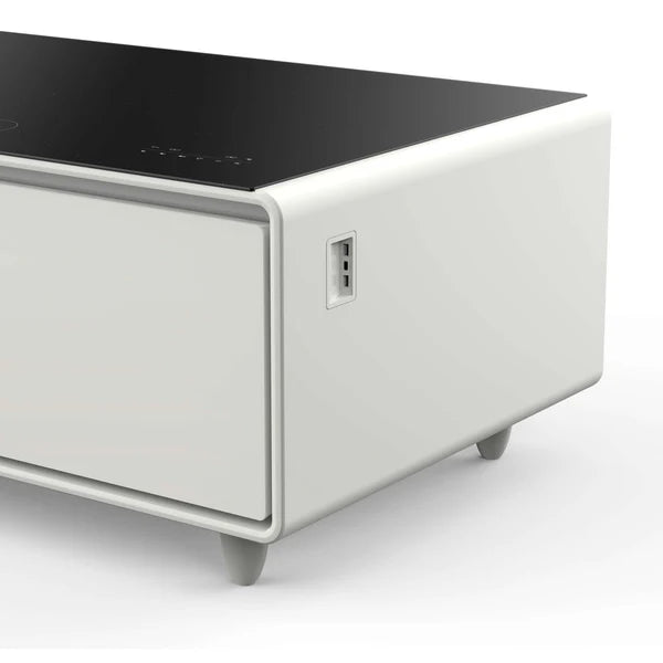 FORNO - Evoluto Tavolo 51-Inch White Smart Coffee Table – Dual Refrigerator Drawers, Bluetooth 5.0 Audio, Wireless Charging &amp; RGB Ambient Light