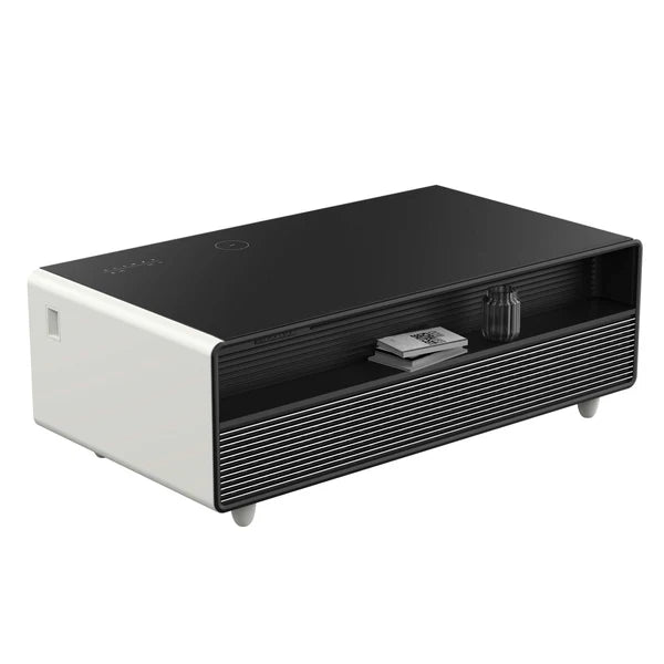 FORNO - Evoluto Tavolo 51-Inch White Smart Coffee Table – Dual Refrigerator Drawers, Bluetooth 5.0 Audio, Wireless Charging &amp; RGB Ambient Light