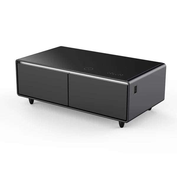 FORNO - Evoluto Tavolo 51-Inch Black Smart Coffee Table – Dual Refrigerator Drawers, Bluetooth 5.0 Audio, Wireless Charging &amp; RGB Ambient Light