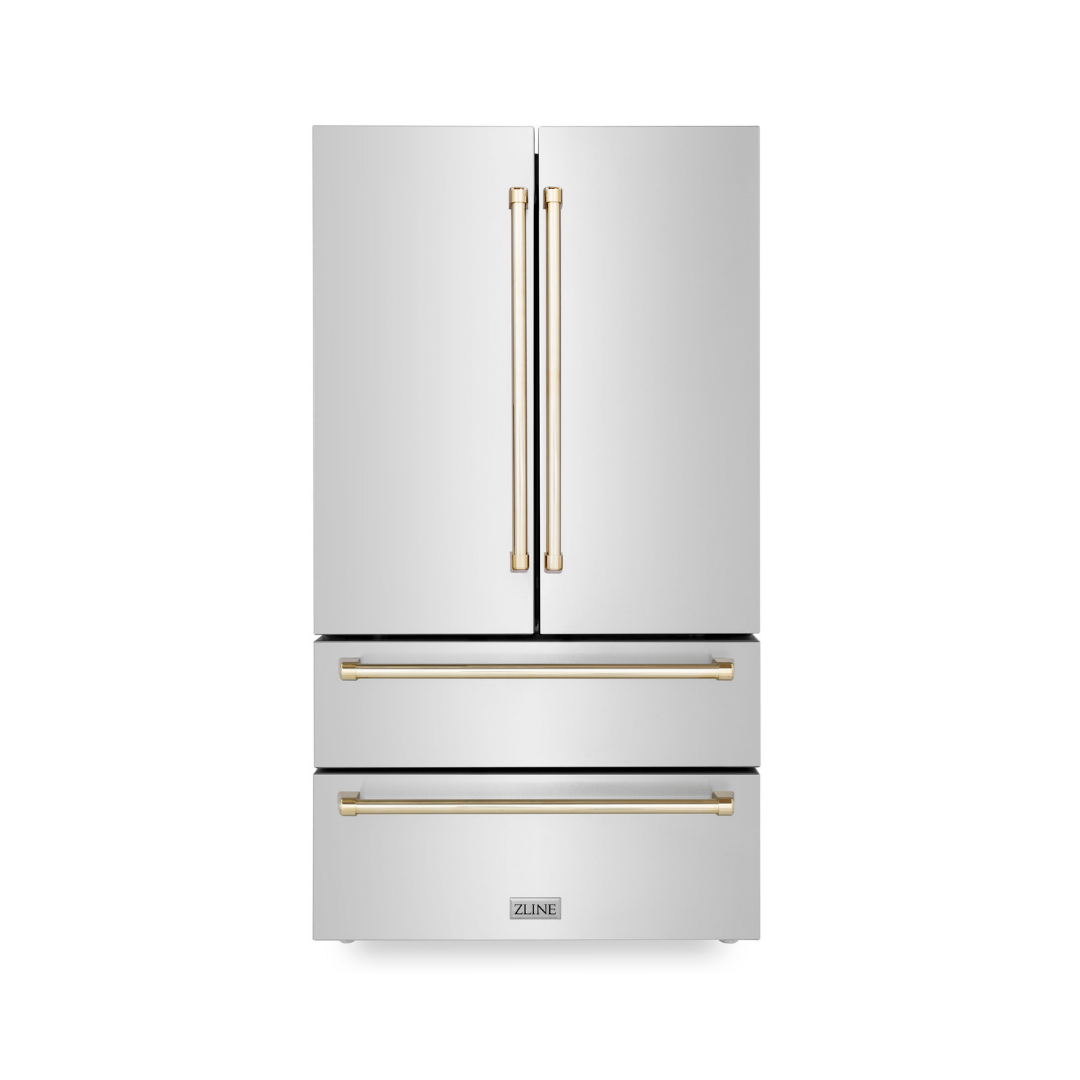 ZLINE - 36&quot; Autograph Edition 22.5 cu. ft French Door Refrigerator, Ice Maker in Fingerprint Resistant Stainless Steel, Gold Accents