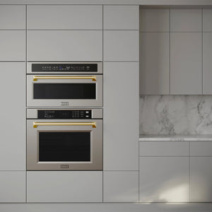 ZLINE - 30 in. Autograph Edition Professional True Convection Single Wall Oven with Air Fry and Self Clean in Stainless Steel with Polished Gold Handle (WASZ-30-G)