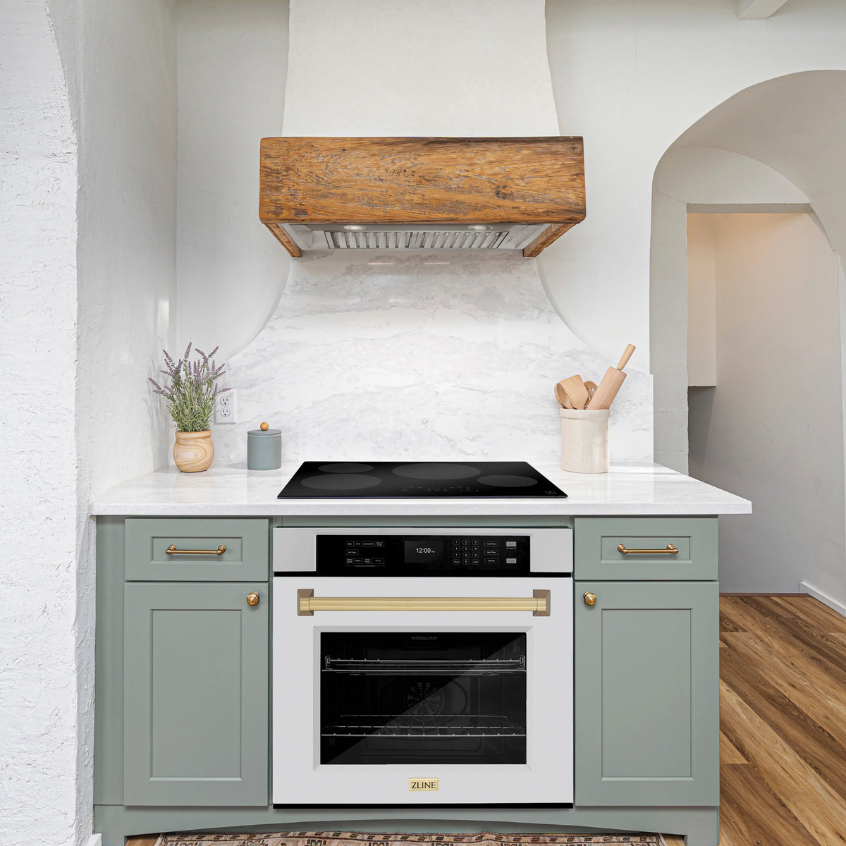 ZLINE - 30 in. Autograph Edition Professional True Convection Single Wall Oven with Air Fry and Self Clean in Stainless Steel with White Matte Door and Champagne Bronze Handle