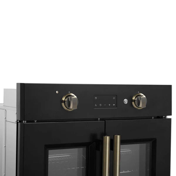 FORNO - Asti 30-Inch French Door Electric Wall Oven in Black &amp; Antique Brass, 3.68 cu. ft. True Convection, 3,600W, Air Fry, Sous Vide, Self-Clean