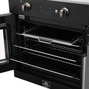 FORNO - Asti 30-Inch French Door Electric Wall Oven in Black & Antique Brass, 3.68 cu. ft. True Convection, 3,600W, Air Fry, Sous Vide, Self-Clean
