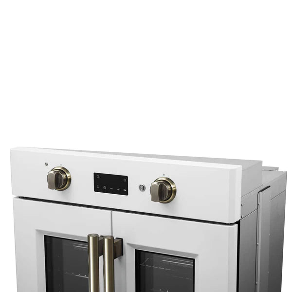 FORNO - Asti 30-Inch French Door Electric Wall Oven in White &amp; Antique Brass, 3.68 cu. ft. True Convection, 3,600W, Air Fry, Sous Vide, Self-Clean