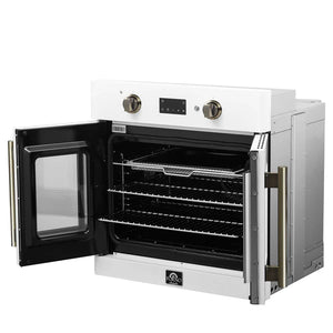 FORNO - Asti 30-Inch French Door Electric Wall Oven in White & Antique Brass, 3.68 cu. ft. True Convection, 3,600W, Air Fry, Sous Vide, Self-Clean
