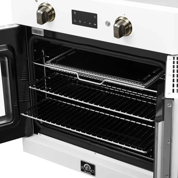 FORNO - Asti 30-Inch French Door Electric Wall Oven in White &amp; Antique Brass, 3.68 cu. ft. True Convection, 3,600W, Air Fry, Sous Vide, Self-Clean