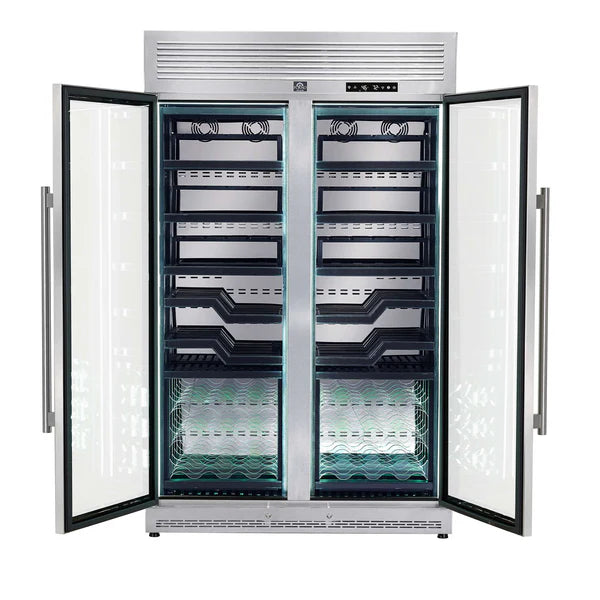 FORNO - Abruzzo 48-Inch Dual Zones Wine Cellar, 102 Bottles, 24 cu. ft., Green Acrylic Holders &amp; Black Shelves