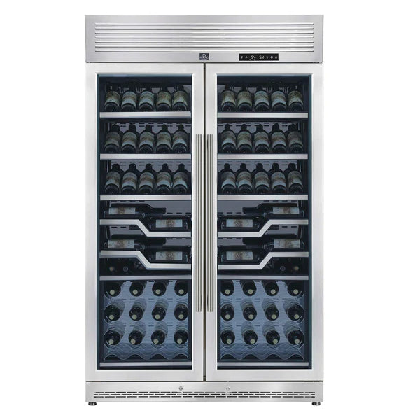 FORNO - Abruzzo 48-Inch Dual Zone Wine Cellar, 102 Bottles, 24 cu. ft., Clear Acrylic Holders &amp; Stainless Trim Shelves