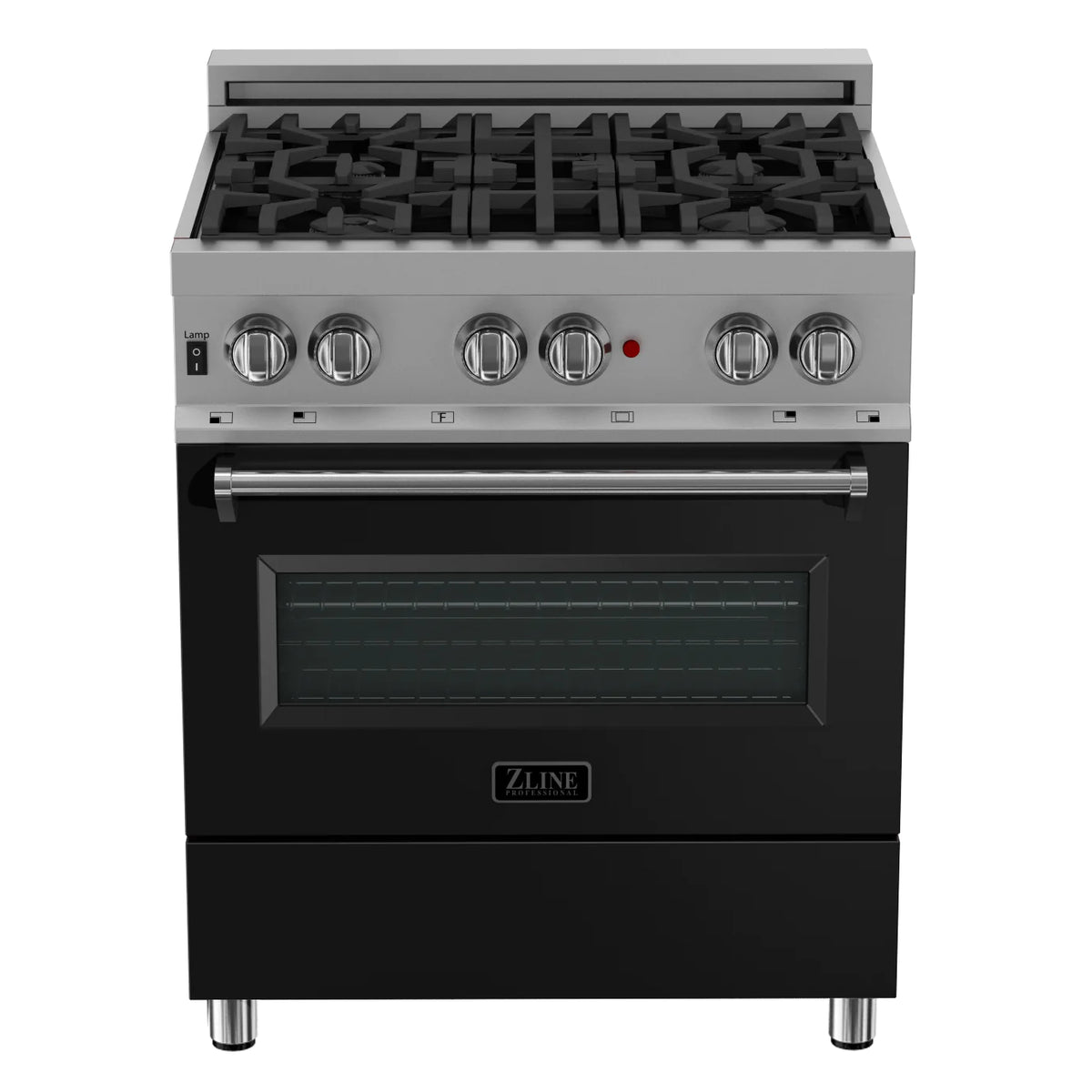 ZLINE - 30&quot; 4.0 cu. ft. Dual Fuel Range with Gas Stove and Electric Oven in Fingerprint Resistant Stainless Steel and Black Matte Door (RAS-BLM-30)