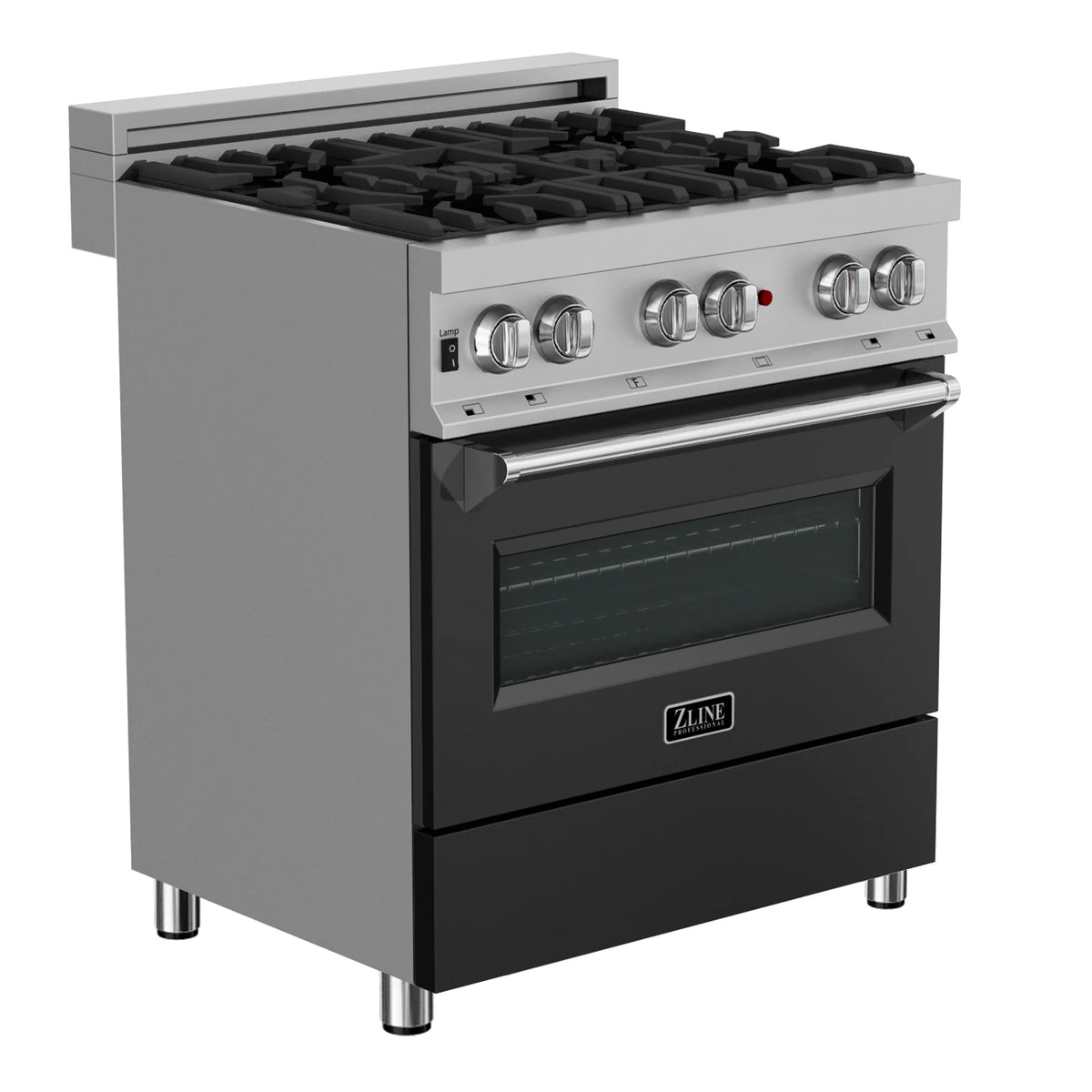 ZLINE - 30&quot; 4.0 cu. ft. Dual Fuel Range with Gas Stove and Electric Oven in Fingerprint Resistant Stainless Steel and Black Matte Door (RAS-BLM-30)