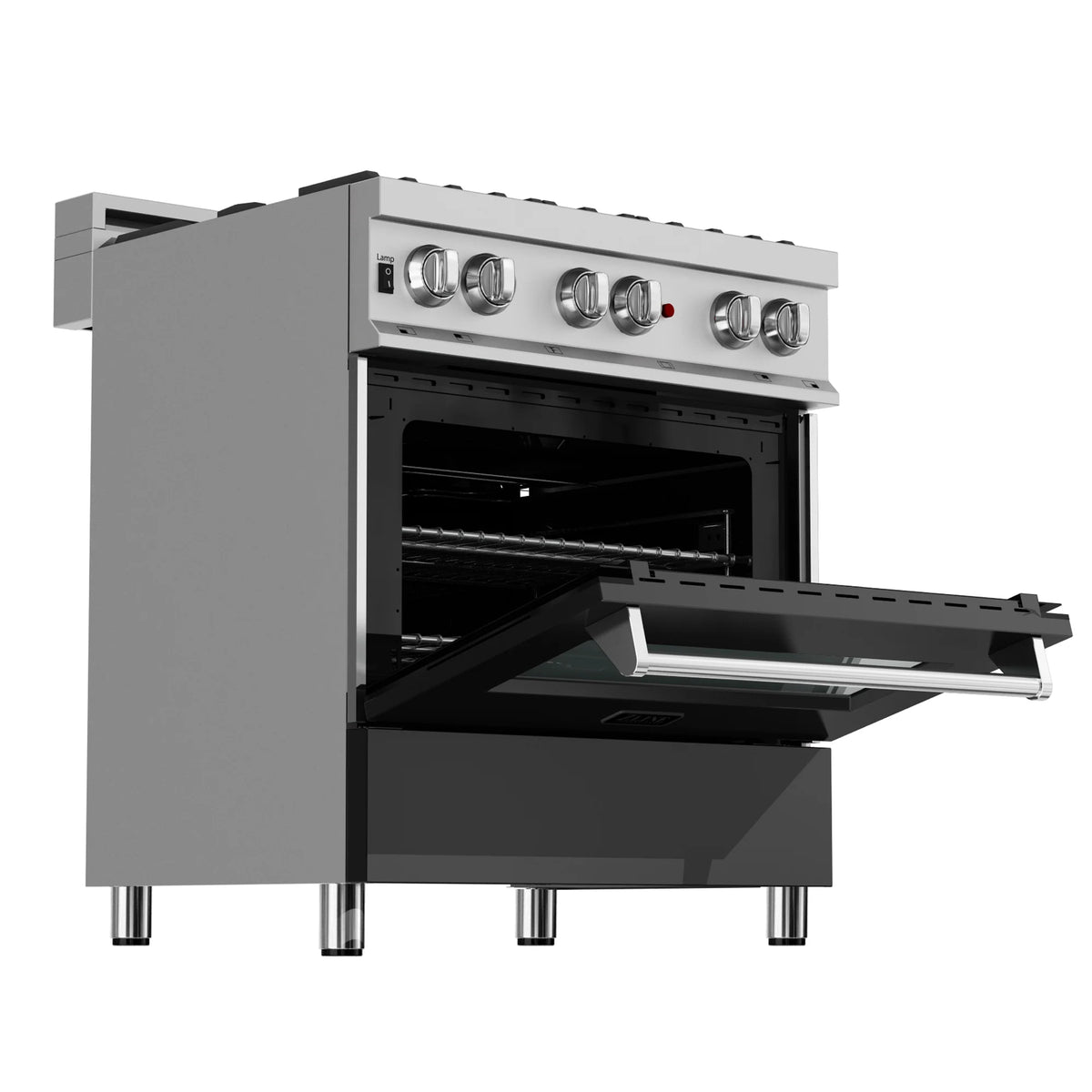 ZLINE - 30&quot; 4.0 cu. ft. Dual Fuel Range with Gas Stove and Electric Oven in Fingerprint Resistant Stainless Steel and Black Matte Door (RAS-BLM-30)
