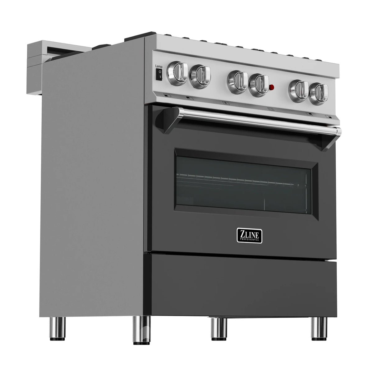 ZLINE - 30&quot; 4.0 cu. ft. Dual Fuel Range with Gas Stove and Electric Oven in Fingerprint Resistant Stainless Steel and Black Matte Door (RAS-BLM-30)
