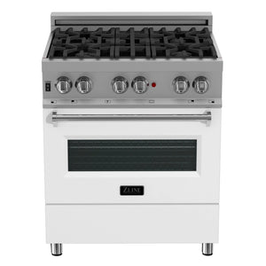 ZLINE - 30 in. 4.0 cu. ft. Legacy Dual Fuel Range with 4 Burner Gas Cooktop and Electric Convection Oven in Satin Stainless Steel and White Matte Door