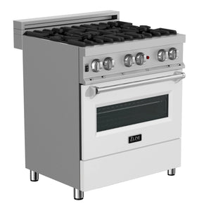 ZLINE - 30 in. 4.0 cu. ft. Legacy Dual Fuel Range with 4 Burner Gas Cooktop and Electric Convection Oven in Satin Stainless Steel and White Matte Door