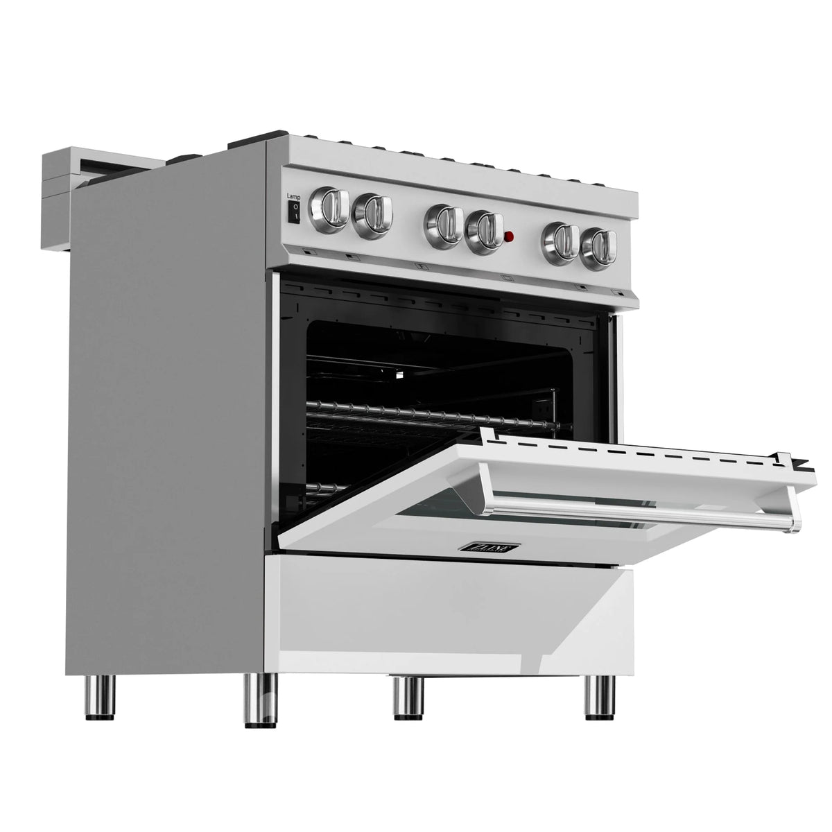 ZLINE - 30 in. 4.0 cu. ft. Legacy Dual Fuel Range with 4 Burner Gas Cooktop and Electric Convection Oven in Satin Stainless Steel and White Matte Door