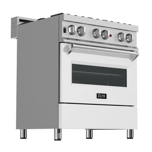 ZLINE - 30 in. 4.0 cu. ft. Legacy Dual Fuel Range with 4 Burner Gas Cooktop and Electric Convection Oven in Satin Stainless Steel and White Matte Door