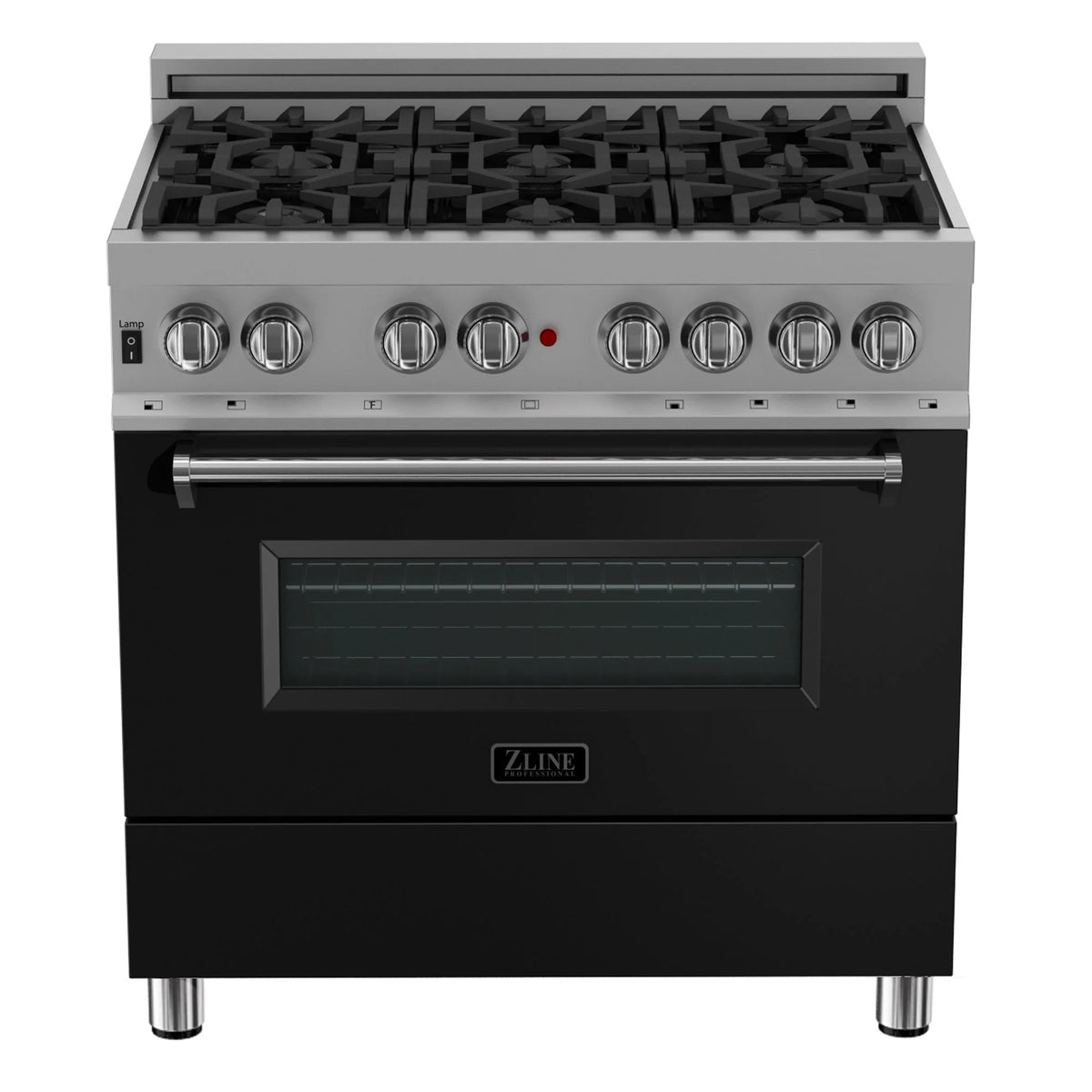 ZLINE - 36 in. 4.6 cu. ft. Legacy Dual Fuel Range with 6 Burner Gas Cooktop and Electric Convection Oven in Satin Stainless Steel and Black Matte Door