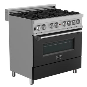 ZLINE - 36 in. 4.6 cu. ft. Legacy Dual Fuel Range with 6 Burner Gas Cooktop and Electric Convection Oven in Satin Stainless Steel and Black Matte Door