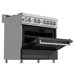 ZLINE - 36 in. 4.6 cu. ft. Legacy Dual Fuel Range with 6 Burner Gas Cooktop and Electric Convection Oven in Satin Stainless Steel and Black Matte Door