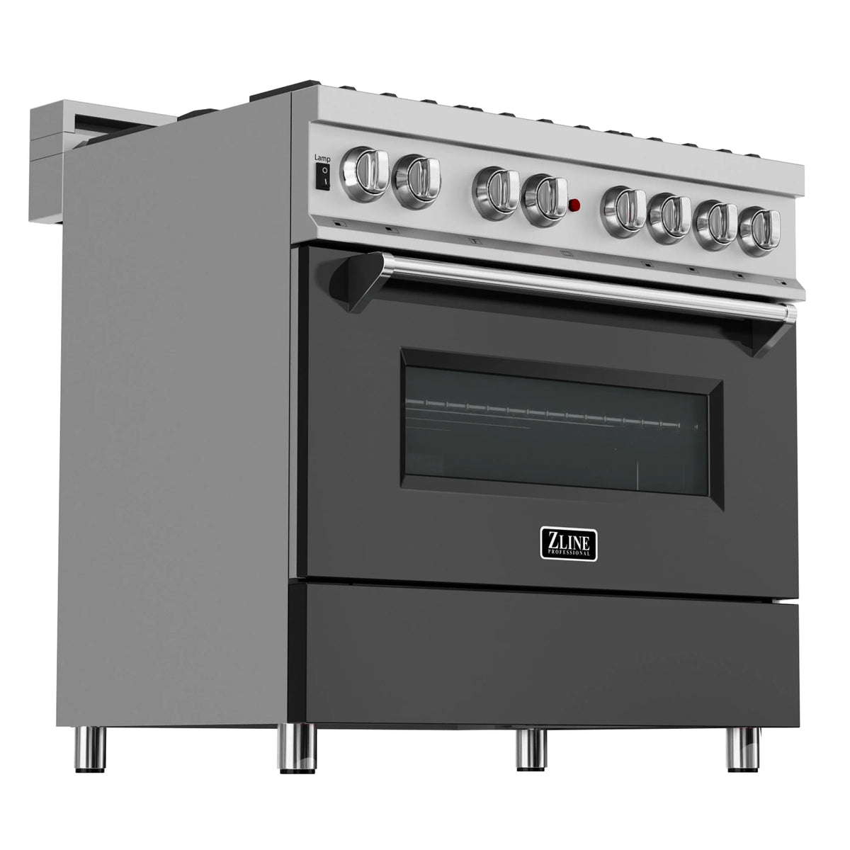 ZLINE - 36 in. 4.6 cu. ft. Legacy Dual Fuel Range with 6 Burner Gas Cooktop and Electric Convection Oven in Satin Stainless Steel and Black Matte Door