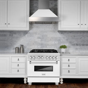 ZLINE - 36 in. 4.6 cu. ft. Legacy Dual Fuel Range with 6 Burner Gas Cooktop and Electric Convection Oven in Satin Stainless Steel and White Matte Door