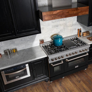 ZLINE - 48 in. 6.0 cu. ft. Legacy Dual Fuel Range with 7 Burner Gas Cooktop and 2 Electric Ovens in Satin Stainless Steel and Black Matte Doors (RAS-BLM-48)