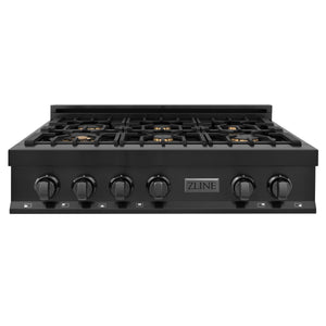 ZLINE - 36" Porcelain Gas Stovetop in Black Stainless Steel with 6 Gas Brass Burners (RTB-BR-36)