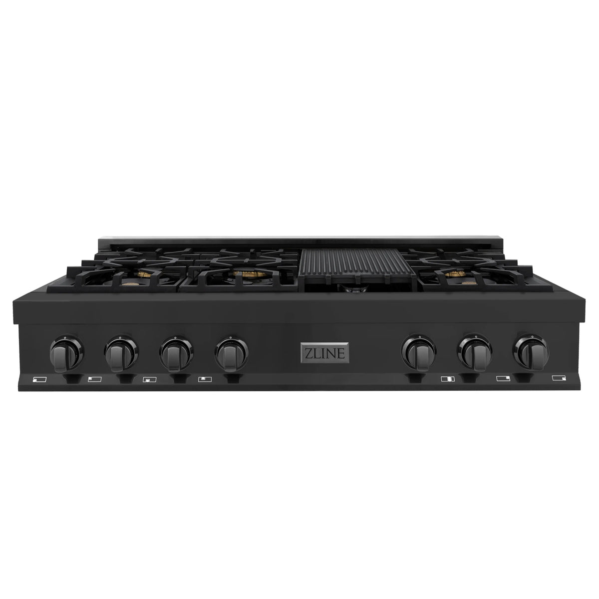 ZLINE - 48 in. Legacy Gas Rangetop with 6 Brass Burners and Porcelain Cooktop in Black Stainless Steel(RTB-BR-48)