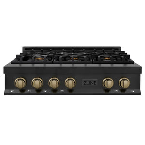 ZLINE - Autograph Edition 36 in. Legacy Gas Rangetop with 6 Burners and Porcelain Cooktop in Black Stainless Steel with Champagne Bronze Accents