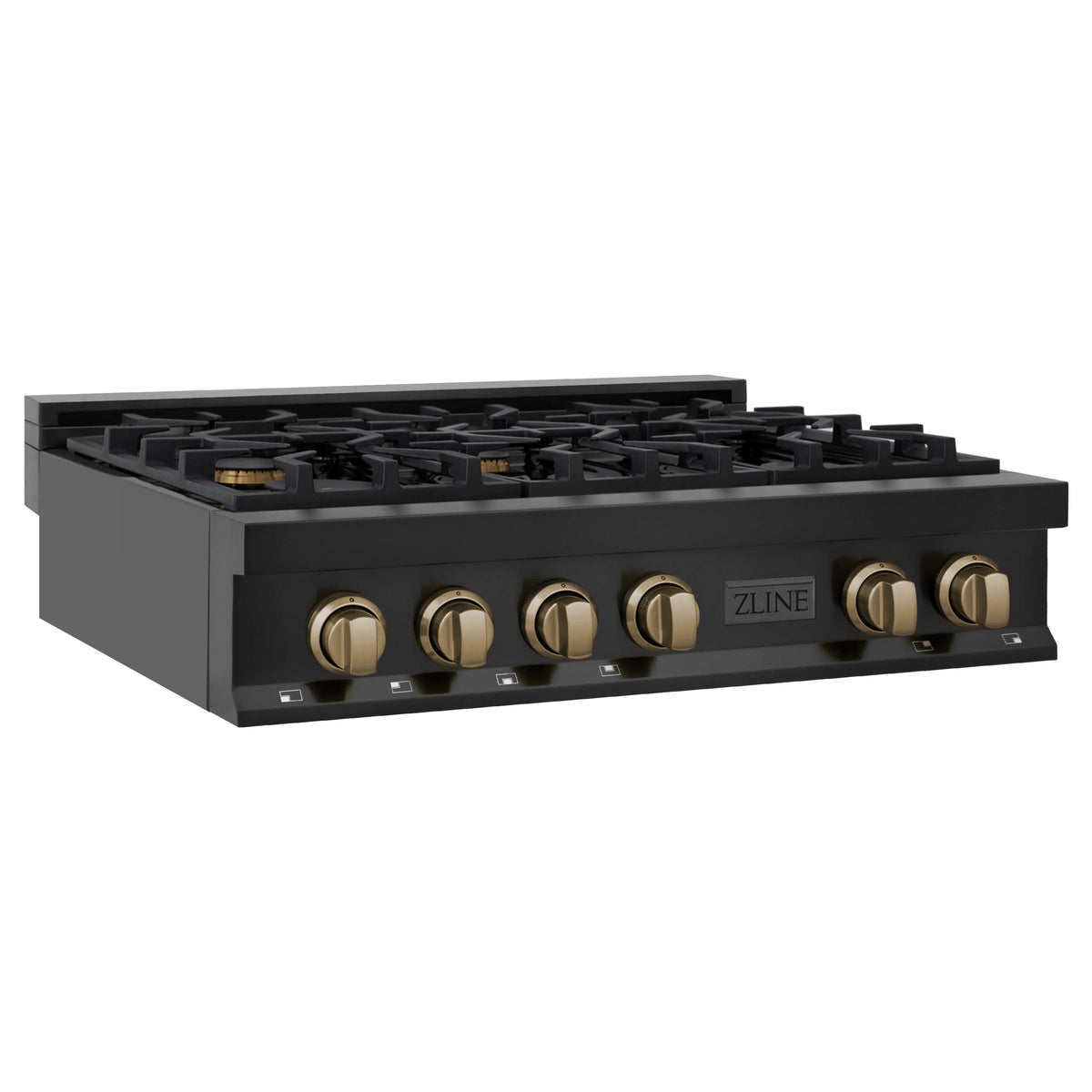ZLINE - Autograph Edition 36 in. Legacy Gas Rangetop with 6 Burners and Porcelain Cooktop in Black Stainless Steel with Champagne Bronze Accents